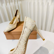 GIANVITO ROSSI 26S HIGH HEELS 85 MM IN BEIGE LACE FABRIC