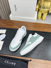 SNEAKER WITH TRIOMPHE IN WHITE MIX PEWTER GREEN CALFSKIN