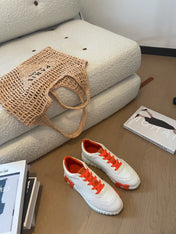 BOUNCING SNEAKERS WHITE CALFSKIN WITH ORANGE LACES