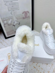 CHLOÉ 26S WEDGE SOLE SNEAKERS IN WHITE CALFSKIN