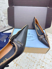 PRADA 26S ANTIQUED LEATHER PUMPS 55MM IN BLACK CALFSKIN