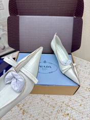 PRADA 26S ANTIQUED LEATHER PUMPS 55MM IN CREAM WHITE CALFSKIN