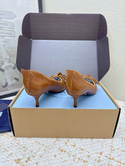 PRADA 26S ANTIQUED LEATHER PUMPS 55MM IN TAN BROWN CALFSKIN