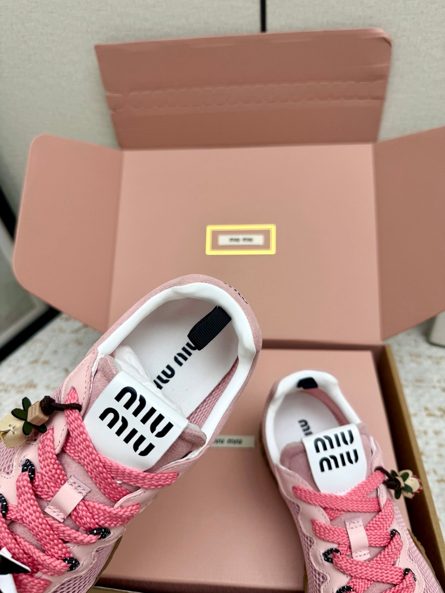 MIUMIU 26S CHARM SNEAKERS IN PINK MESH AND SUEDE