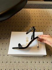 DIOR 26S CRYSTAL HIGH-HEEL SANDALS 80 MM IN BLACK LAMBSKIN AND FABRIC