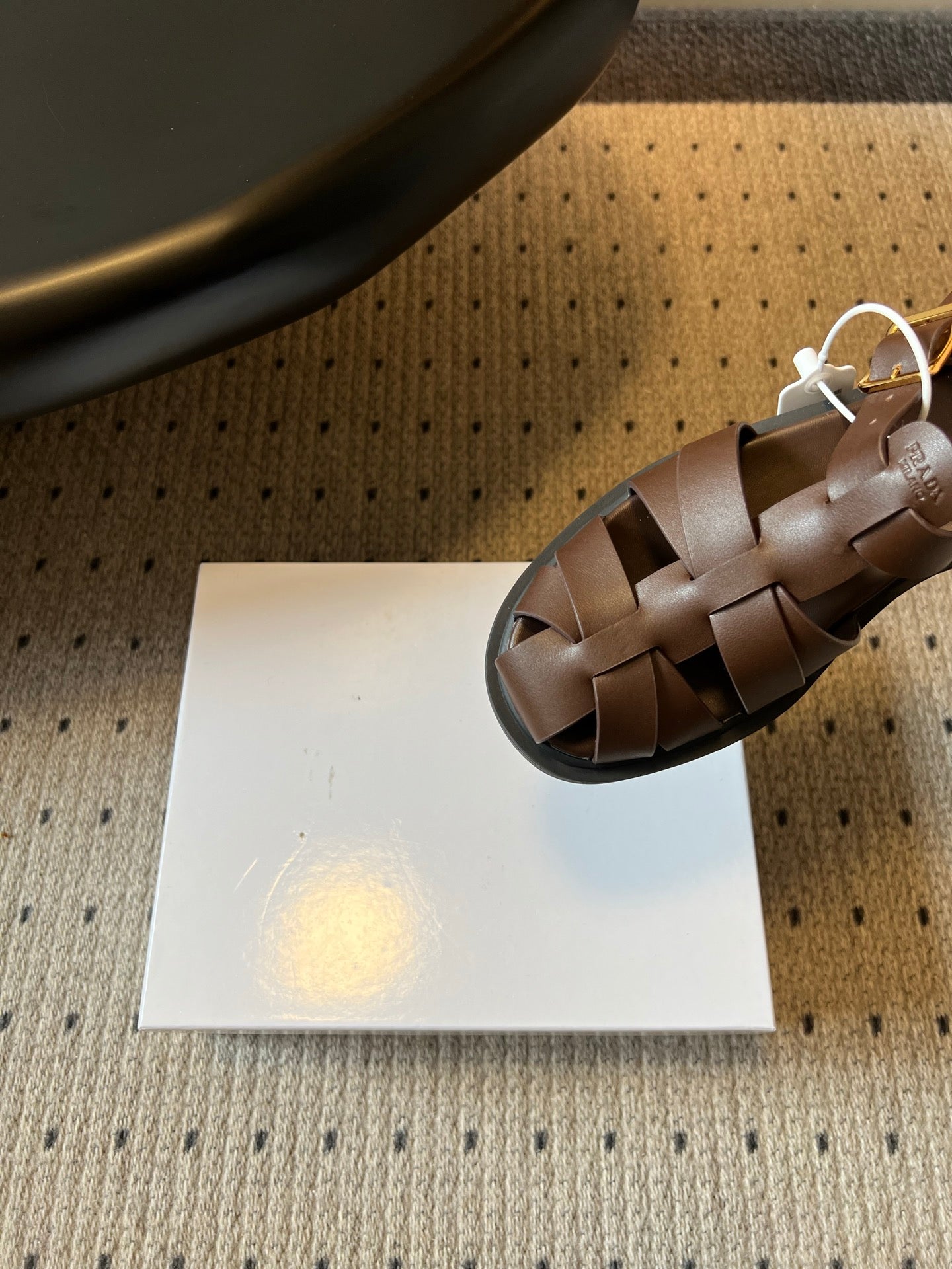 PRADA 26S ANKLE STRAP FISHERMAN SANDALS IN DARK BROWN CALFSKIN