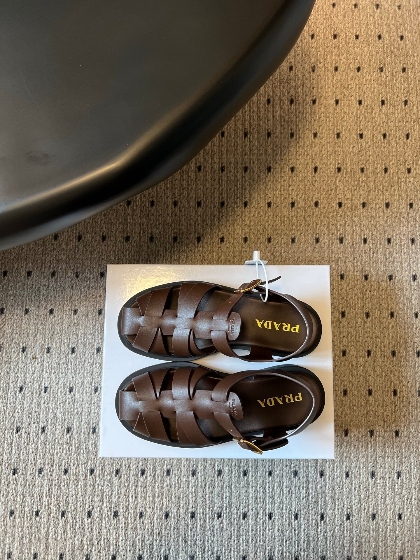 PRADA 26S ANKLE STRAP FISHERMAN SANDALS IN DARK BROWN CALFSKIN