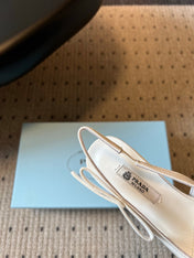 PRADA 26S POINTED TOE SLINGBACK HEELS 75MM IN WHITE PATENT CALFSKIN