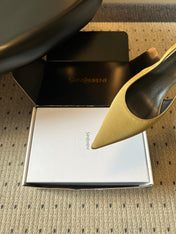 YSL 26S HEELED SLINGBACKS 60 MM IN OLIVE GREEN SATIN