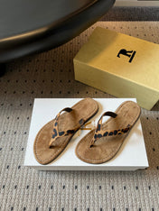 THE ROW 26S THONG SANDALS IN BROWN SPOTTED CALF HAIR AND SUEDE