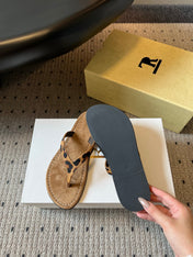 THE ROW 26S THONG SANDALS IN BROWN SPOTTED CALF HAIR AND SUEDE