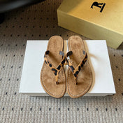 THE ROW 26S THONG SANDALS IN BROWN SPOTTED CALF HAIR AND SUEDE