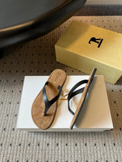 THE ROW 26S THONG SANDALS IN BLACK CALFSKIN AND SUEDE