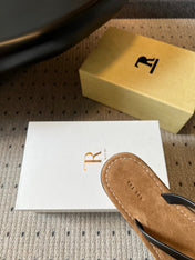 THE ROW 26S THONG SANDALS IN BLACK CALFSKIN AND SUEDE