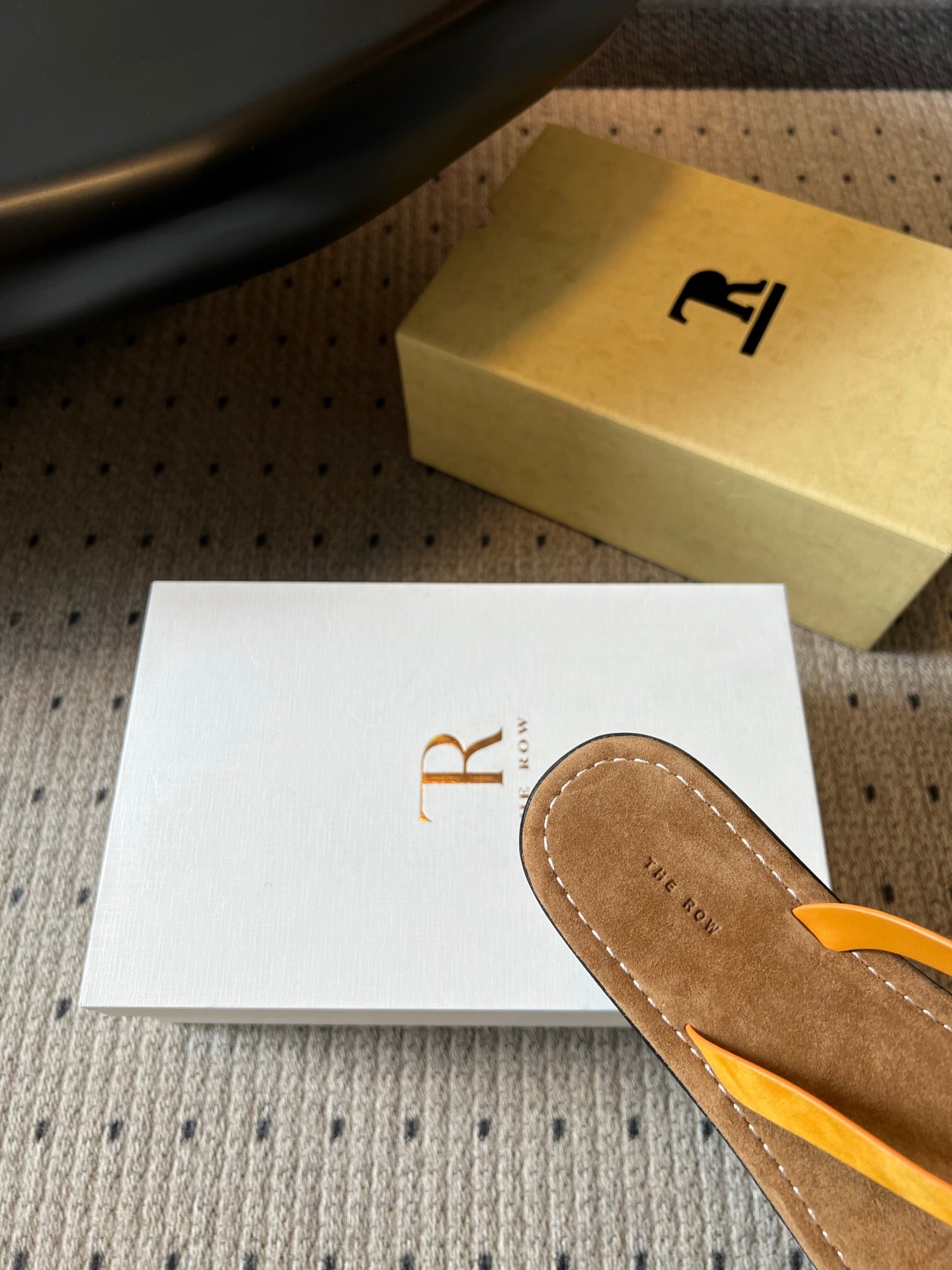 THE ROW 26S THONG SANDALS IN MUSTARD YELLOW SUEDE