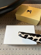 THE ROW 26S SQUARE TOE BACKLESS SLIDES IN WHITE COW PRINT CALF HAIR