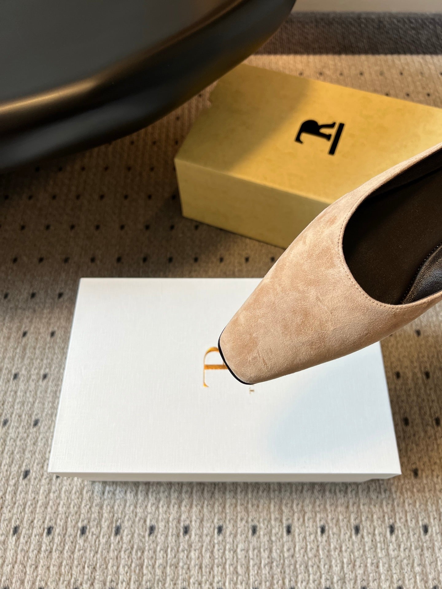 THE ROW 26S SQUARE TOE BACKLESS SLIDES IN LIGHT BROWN CALF HAIR