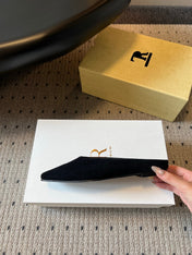 THE ROW 26S SQUARE TOE BACKLESS SLIDES IN BLACK CALF HAIR