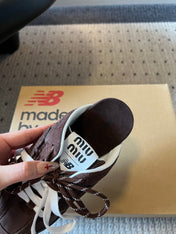 MIUMIU 26S SNEAKER MULES IN DARK BROWN SUEDE MIX FABRIC