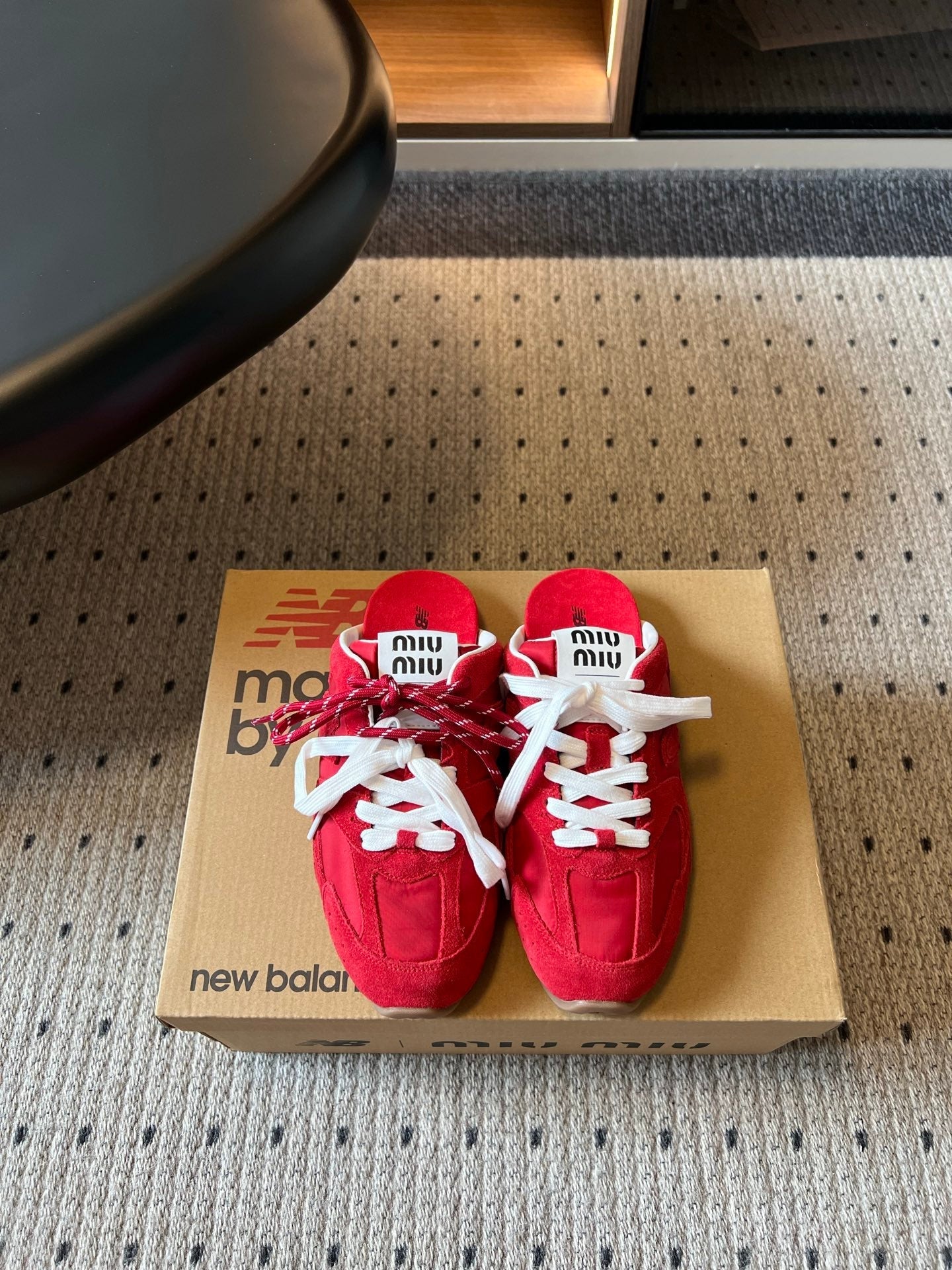 MIUMIU 26S SNEAKER MULES IN RED SUEDE MIX FABRIC