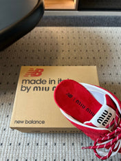 MIUMIU 26S SNEAKER MULES IN RED SUEDE MIX FABRIC