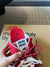 MIUMIU 26S SNEAKER MULES IN RED SUEDE MIX FABRIC
