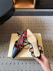 VALENTINO 26S ROCKSTUD HIGH HEELS 40 MM IN BLACK CALFSKIN