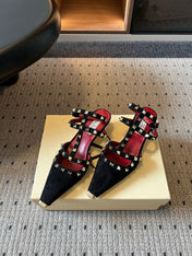 VALENTINO 26S ROCKSTUD HIGH HEELS 40 MM IN BLACK SUEDE