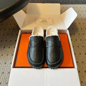 HM 26S DESTIN MULES IN BLACK CALFSKIN