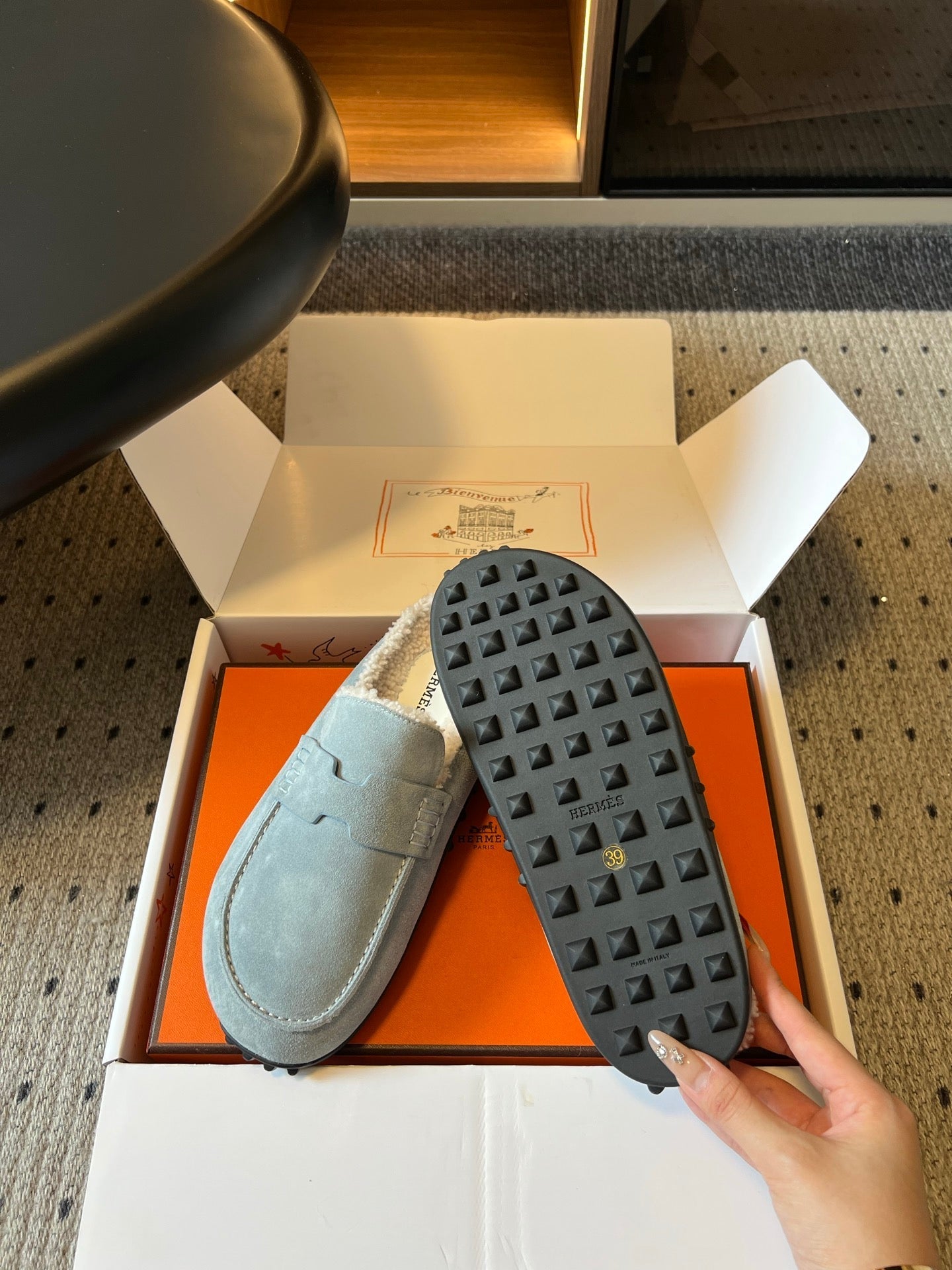 HM 26S DESTIN MULES IN PASTEL BLUE SUEDE