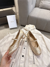 DIOR 26S MARY JANE PUMPS IN GOLD LAMBSKIN PEARL-ADORNED STRAP