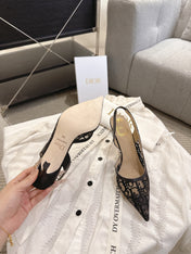 DIOR 26S HIGH-HEEL SLINGBACKS 80 MM IN BLACK OBLIQUE EMBROIDERED MESH