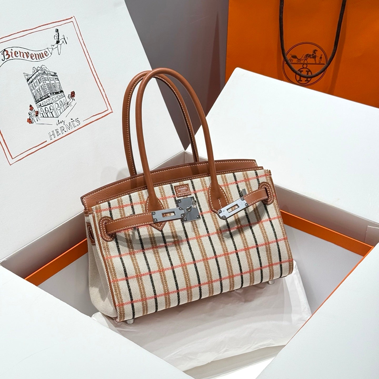 Birkin Shoulder Light 29 Swift-Toile H Canvas Gold PHW