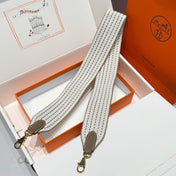 25S HERMES BAG STRAP BROWN AND WHITE PATTERN 85 IN CANVAS GOLD HARDWARE