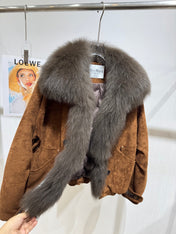 MAXMARA 26S FUR-TRIMMED SUEDE JACKET 335