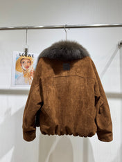 MAXMARA 26S FUR-TRIMMED SUEDE JACKET 335