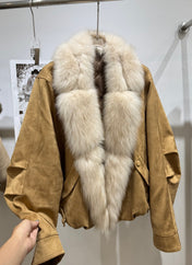 MAXMARA 26S FUR-TRIMMED SUEDE JACKET 289