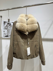 MAXMARA 26S FUR-TRIMMED DENIM JACKET 282