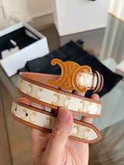 CELINE 26S BELT 25 MM IN BEIGE AND BROWN CALFSKIN 669835