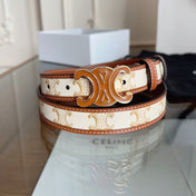 CELINE 26S BELT 25 MM IN BEIGE AND BROWN CALFSKIN 669835