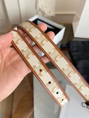 CELINE 26S BELT 25 MM IN BEIGE AND BROWN CALFSKIN 669835
