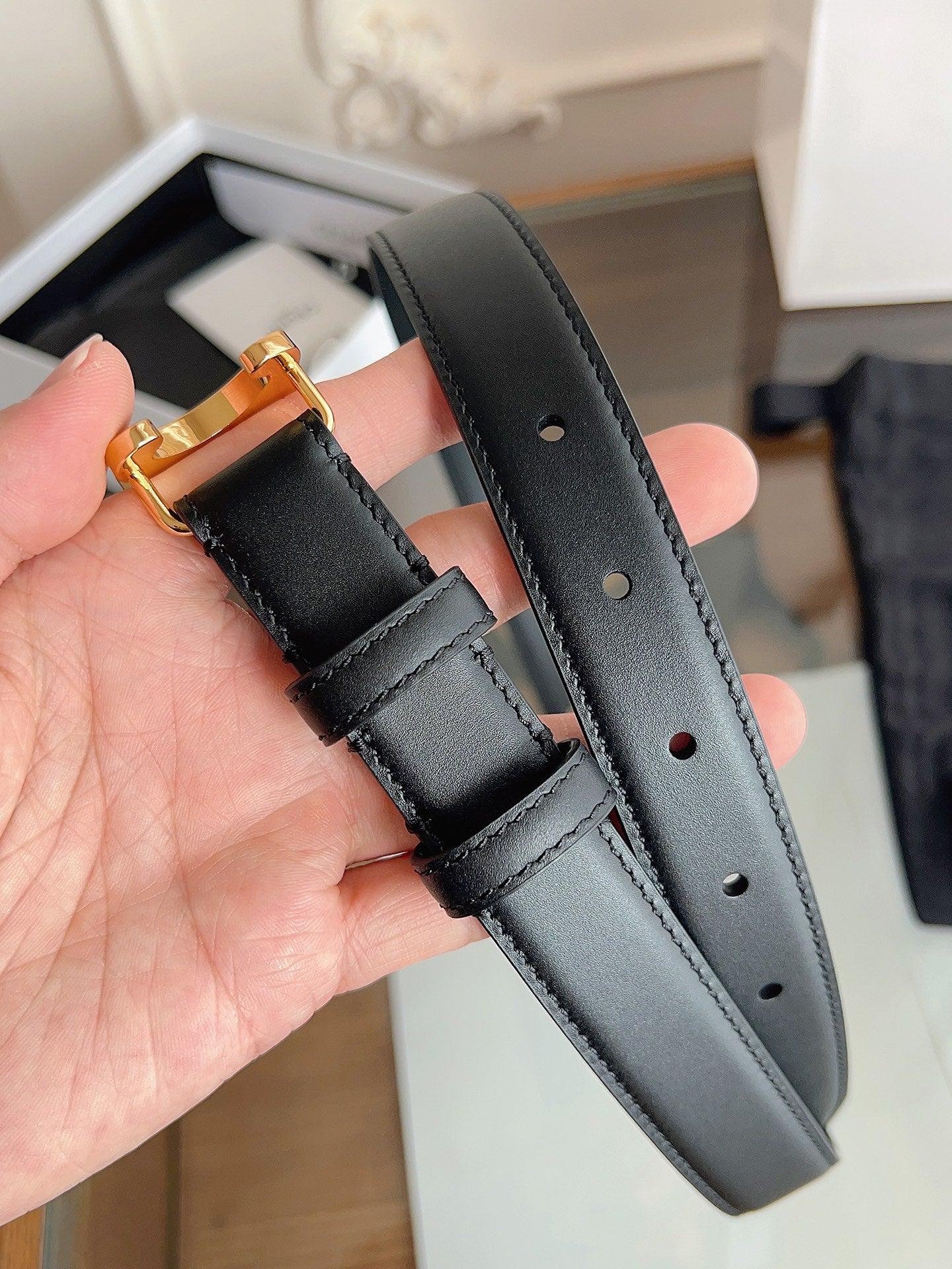 CELINE 26S BELT 25 MM IN BLACK CALFSKIN 669837