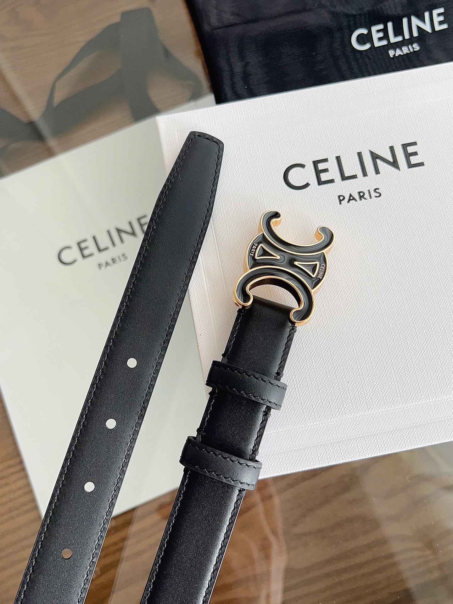 CELINE 26S BELT 25 MM IN BLACK CALFSKIN 669837