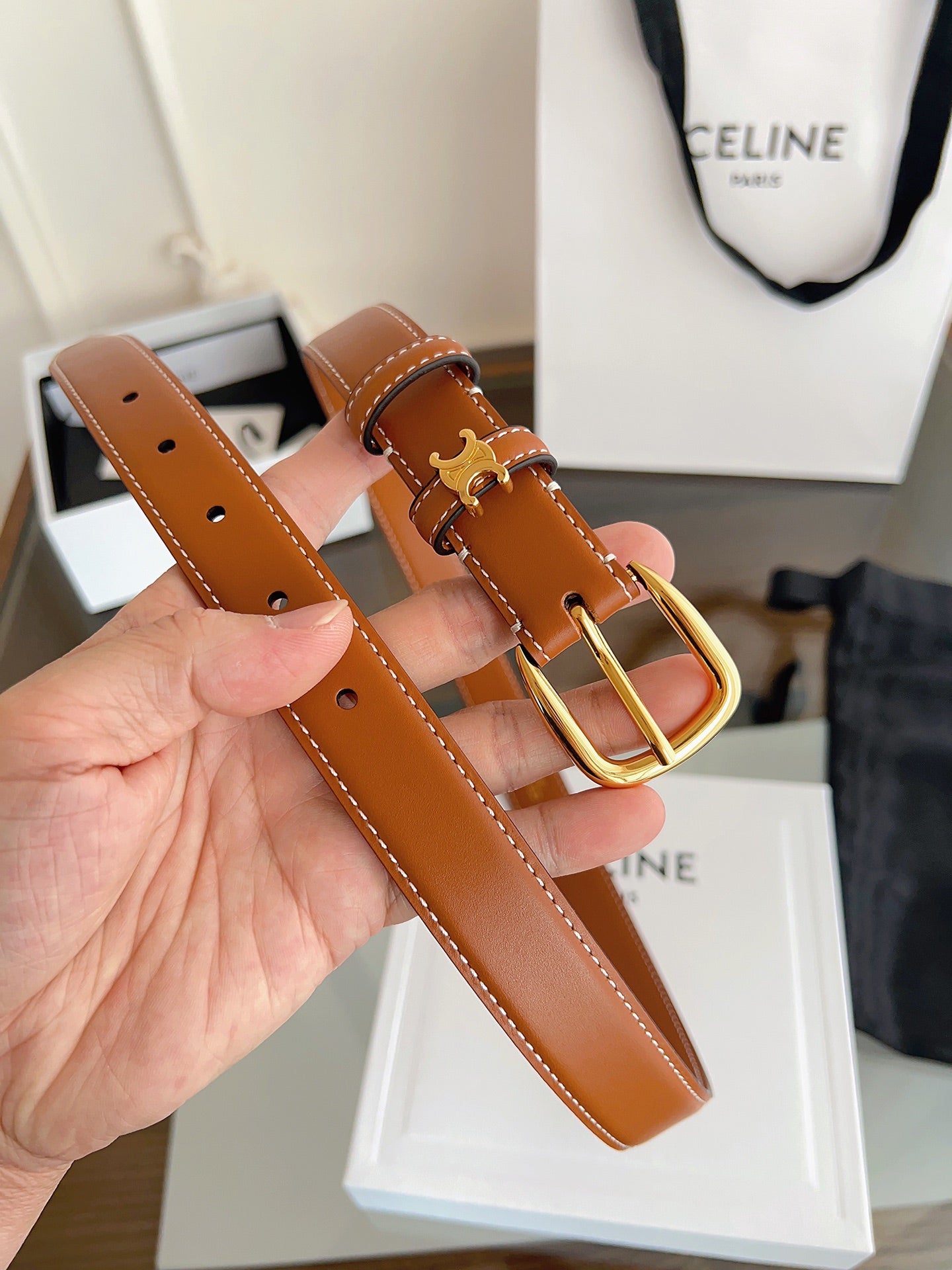 CELINE 26S BELT 25 MM IN BROWN CALFSKIN 669846