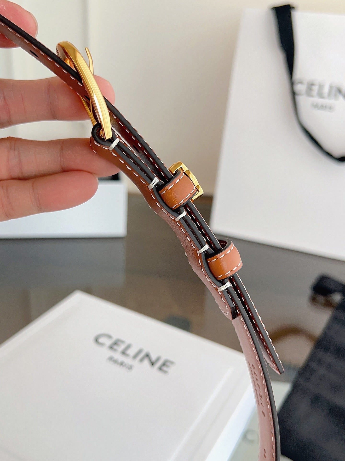 CELINE 26S BELT 25 MM IN BROWN CALFSKIN 669846