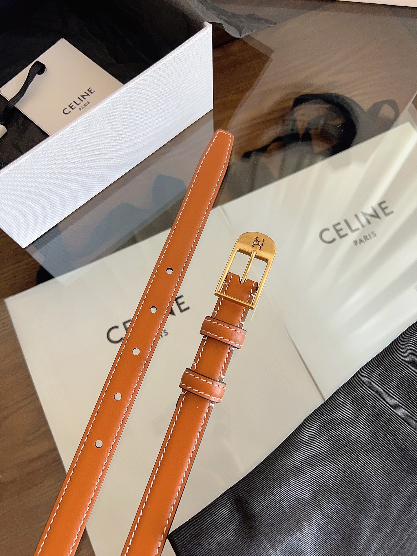 CELINE 26S BELT 18 MM IN BROWN CALFSKIN 658528