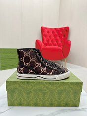 GUCCI 26S HIGH TOP SNEAKERS IN BROWN GG MONOGRAM CANVAS