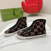 GUCCI 26S HIGH TOP SNEAKERS IN BROWN GG MONOGRAM CANVAS