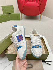 GG WOMEN'S SCREENER TRAINER WHITE AND BLUE CALFSKIN