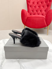 BALENCIAGA 25S HIGH HEEL SANDALS 65 MM IN BLACK LAMBSKIN AND FUR